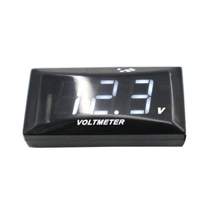 Motorcycle LCD Voltage Display With Bright Backlight showing 12.3V reading on compact voltmeter for motorcycle battery monitoring