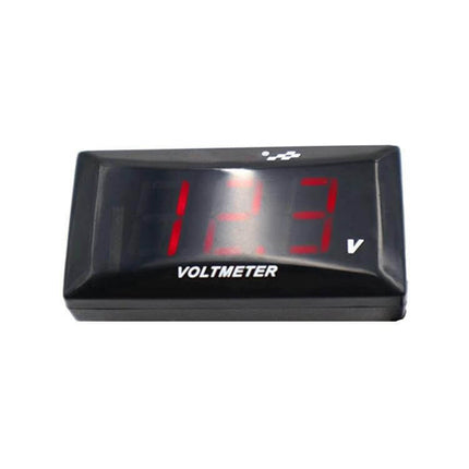Motorcycle LCD Voltage Display With Bright Backlight showing 12.3V red digits on compact voltmeter for motorcycles
