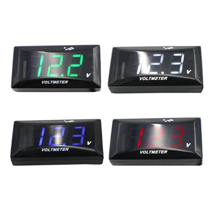 Motorcycle LCD Voltage Display With Bright Backlight showing 4 color digital voltmeter readings for 12–150V monitoring