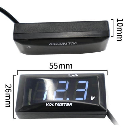 Motorcycle LCD Voltage Display With Bright Backlight compact voltmeter showing 12.3V, 55x26x10mm digital panel for motorcycles