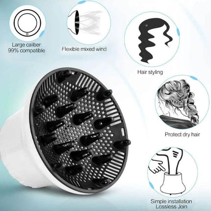 Universal Hair Diffuser For Blow Dryers, Rotatable Design - universal fit rotating diffuser with honeycomb vents and prongs for curl definition and frizz reduction
