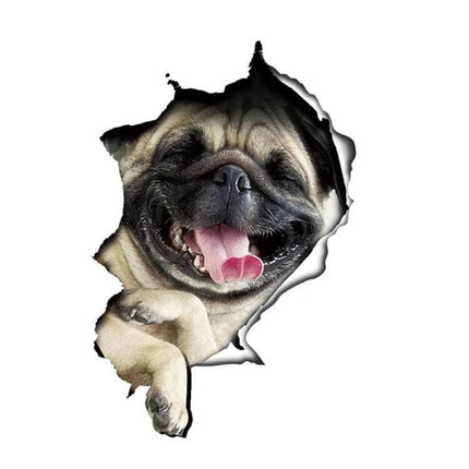 Decorative Puppy 3D Car Stickers for Scratch Protection and Decorating Vehicles - smiling pug 3D sticker peeling effect for car door or bumper