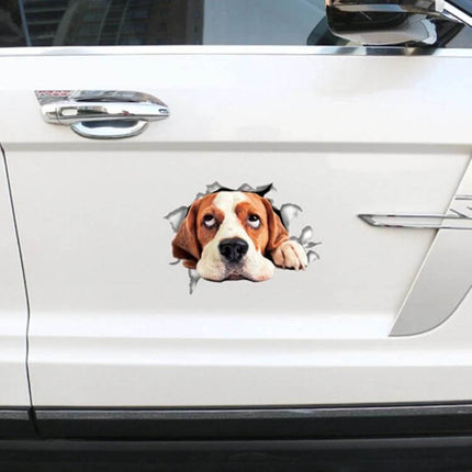 Decorative Puppy 3D Car Stickers for Scratch Protection and Decorating Vehicles - cute puppy decal on white car door hiding scratches