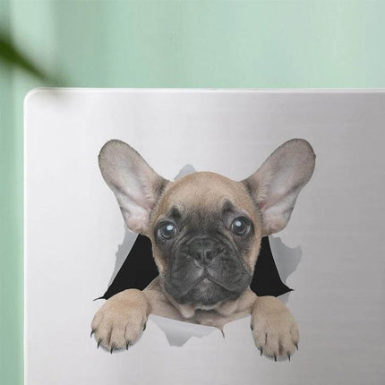 Decorative Puppy 3D Car Stickers for Scratch Protection and Decorating Vehicles - cute 3D puppy decal on laptop hiding scratches