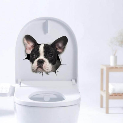 Decorative Puppy 3D Car Stickers for Scratch Protection and Decorating Vehicles - black and white puppy decal applied to toilet lid