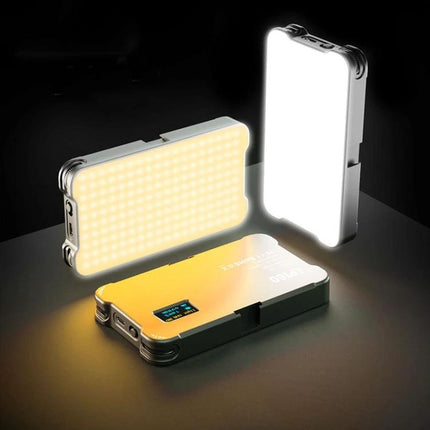 Compact Square Fill Light for Phone and Camera Photography showing three compact LED panels with adjustable warm and cool lighting