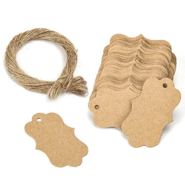 Gift Packaging Tags With Twine, 100 Pcs Pack, Assorted Colors - kraft cardboard vintage edge tags with 20m jute twine for gift labels and place settings