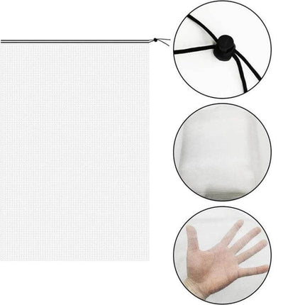 Plant Insect Cover Net With Drawstring For Greenhouse 1x1.2m - nylon mesh cover with drawstring close-up showing mesh, toggle, and hand transparency