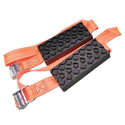 Emergency Car Escape Board for Mud, Snow, and Sand - pair of orange strap traction boards with rubber tread for vehicle recovery