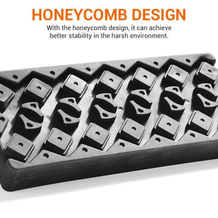 Emergency Car Escape Board for Mud, Snow, and Sand showing close-up honeycomb traction design and raised grips for tire traction