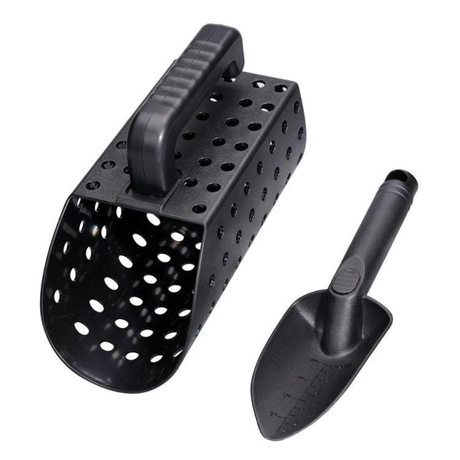 Lightweight Sand Scoop and Shovel Set for Metal Detecting - black ABS hourglass sand scoop and digging shovel for beach treasure hunting