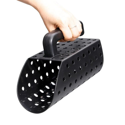 Lightweight Sand Scoop and Shovel Set for Metal Detecting - black ABS hourglass sand scoop with handle for sifting beach finds