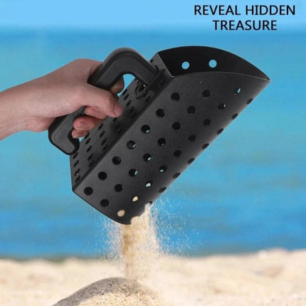 Lightweight Sand Scoop and Shovel Set for Metal Detecting - black ABS hourglass sand sifter with handle sifting sand on beach
