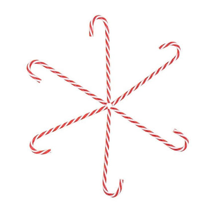 Candy Cane Christmas Ornaments 6 Pack For Tree Decor - six red and white plastic candy cane ornaments arranged in star pattern, 13x3.5 cm each, lightweight and reusable