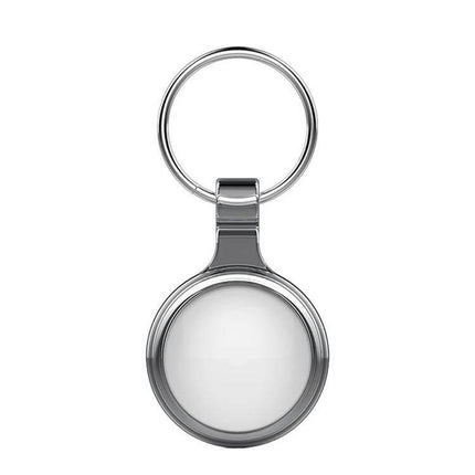 Keychain Tracker for Locating Lost Items with Bidirectional Alarm - silver round Bluetooth key fob on key ring