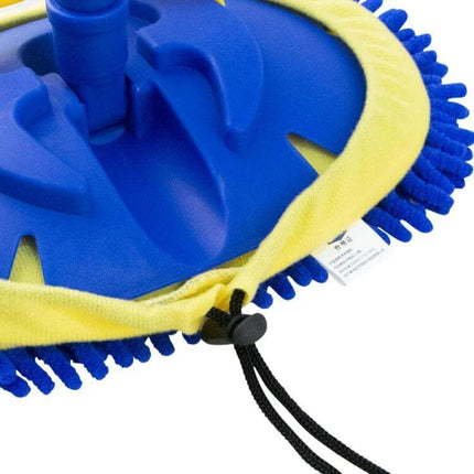 Royal Blue Telescopic Chenille Mop for Versatile Floor Cleaning - close-up of blue mop head with yellow chenille cover and adjustable cord