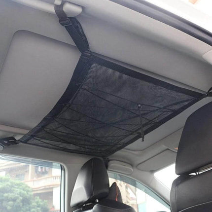 Car Ceiling Storage Net Bag 80x55cm For Easy Vehicle Storage overhead polyester mesh organizer with adjustable buckle and double zipper installed inside car