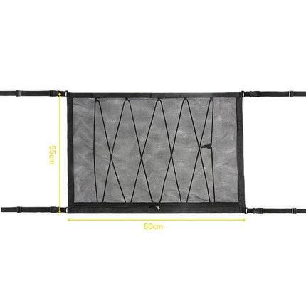 Car Ceiling Storage Net Bag 80x55cm For Easy Vehicle Storage - black polyester mesh overhead organizer with adjustable buckles and double zipper