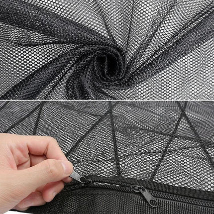 Car Ceiling Storage Net Bag 80x55cm For Easy Vehicle Storage - black polyester mesh with double zipper and adjustable buckle overhead organizer