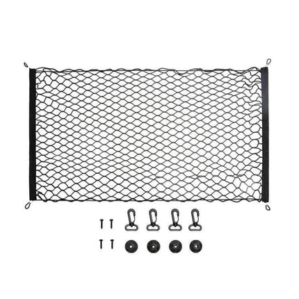 General Car Trunk Net Kit For Stable Storage 70x70cm - durable nylon trunk cargo net with elastic cords and mounting hooks for groceries, tools, travel gear