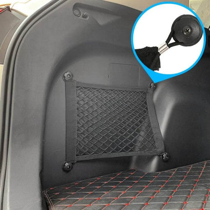 Car Trunk Net Bag 35x25cm Fine Net Elastic Storage Organizer mounted in trunk corner with hooks and screw fasteners