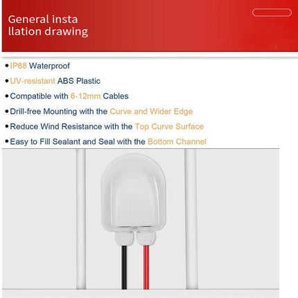 ABS Plastic Solar Panel Bracket for RV and Flat Roofs shown mounted with waterproof cable gland and adhesive-friendly bottom channel