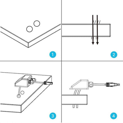 ABS Plastic Solar Panel Bracket for RV and Flat Roofs installation diagram showing adhesive placement and bracket mounting steps