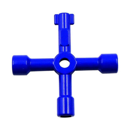 Cross Key Inner Triangle Wrench for Water Meter Valves compact blue zinc alloy cross key for confined spaces, corrosion‑resistant plated finish