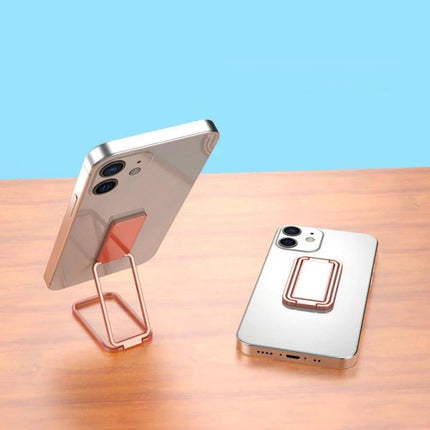 Square Folding Metal Ring Holder for Desktop Phones in Black - zinc alloy folding phone stand for video calls and hands-free viewing