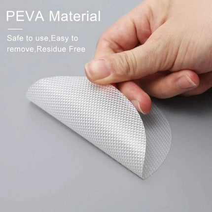 Round Non-Slip Stickers for Everyday Bathroom Safety showing hand peeling textured PEVA waterproof non-slip round sticker to improve shower and floor grip