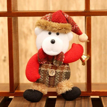 Christmas Hanging Ornament Cloth Doll 17x10cm For Tree Decor - small soft cloth bear ornament with red hat, bell and plaid outfit for indoor holiday decor