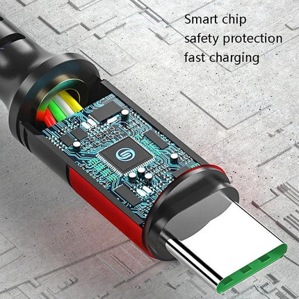 Versatile USB Cable for Everyday Device Charging Needs with visible smart chip, nylon braided jacket, aluminum alloy connector and reinforced data wires