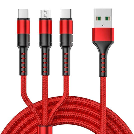 Versatile USB Cable for Everyday Device Charging Needs - red nylon braided aluminum alloy charging and data cable with USB-A and multiple connectors