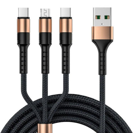 Versatile USB Cable for Everyday Device Charging Needs — nylon braided aluminum alloy 3-in-1 charging and data cable with USB A to Type-C and Micro-USB