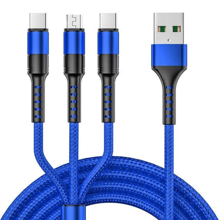 Versatile USB Cable for Everyday Device Charging Needs - blue nylon braided aluminum alloy 3-in-1 charging and data transfer cable
