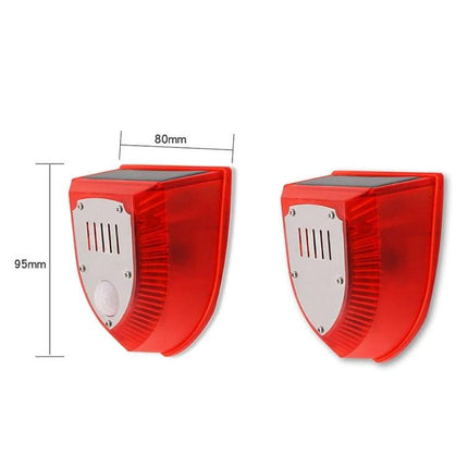Solar Powered Outdoor Animal Repeller with Sound and Light Alarm - red solar-powered wall-mounted unit with PIR sensor, fits gardens orchards (95x80mm)