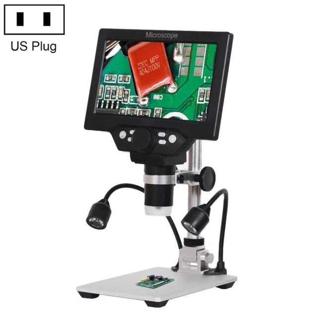 Portable Digital Microscope for Everyday Detailed Viewing with LCD Screen showing circuit board close-up on adjustable stand