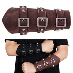 Men's Punk Style Leather Arm Bracer - Adjustable Riding Guard