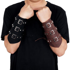 Men's Punk Style Leather Arm Bracer - Adjustable Riding Guard