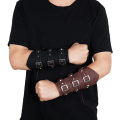 Men's Punk Style Leather Arm Bracer - Adjustable Riding Guard