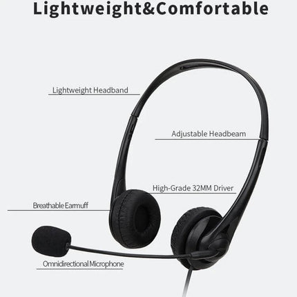 SOYTO Black Double Ear Headset For Online Classes And Meetings lightweight wired headset with mic for virtual classes