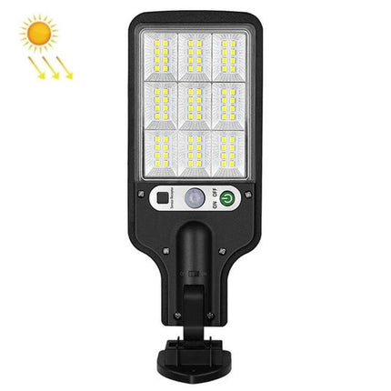 Solar Street Light With Motion Sensor For Garden Walkways mounted LED panel, solar icon, motion sensor and on/off controls for outdoor paths