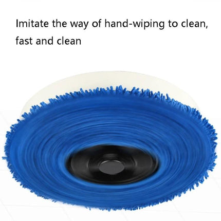 Automatic Floor Sweeping and Mopping Machine in Piano Black showing blue circular mop head that imitates hand-wiping for fast, edge-to-edge cleaning