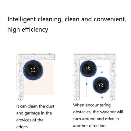 Automatic Floor Sweeping and Mopping Machine in Piano Black showing corner-edge sweeping and obstacle-avoidance cleaning behavior