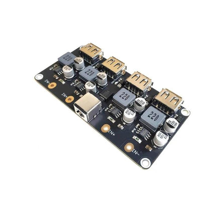 Versatile 4-Way USB Fast Charging Module for Multiple Mobile Devices showing four QC 3.0 USB ports on PCB for charging smartphones and tablets