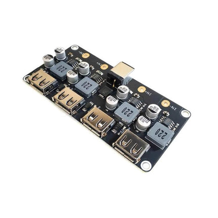 Versatile 4-Way USB Fast Charging Module for Multiple Mobile Devices compact PCB with four USB ports and QC 3.0 components for travel and desk charging