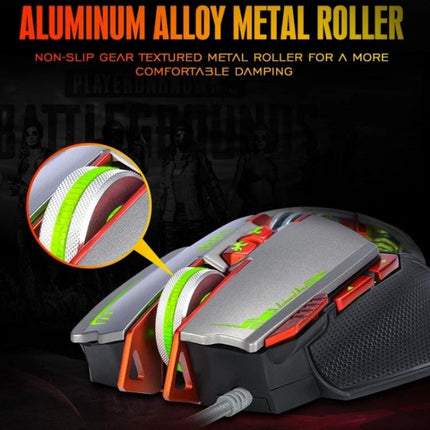T-Wolf V9 Mechanical Wired Gaming Mouse for Precise Control - aluminum alloy metal roller, textured non-slip scroll wheel and sturdy ABS frame