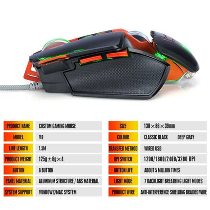 T-Wolf V9 Mechanical Wired Gaming Mouse for Precise Control side view with aluminum structure and adjustable DPI settings