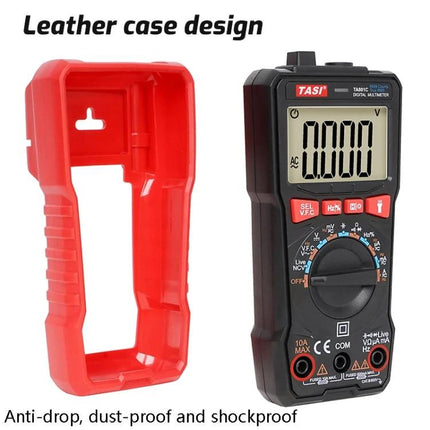 TASI Automatic Digital Multimeter for Everyday Electrical Testing - handheld meter with red protective case, auto-range display for voltage current frequency