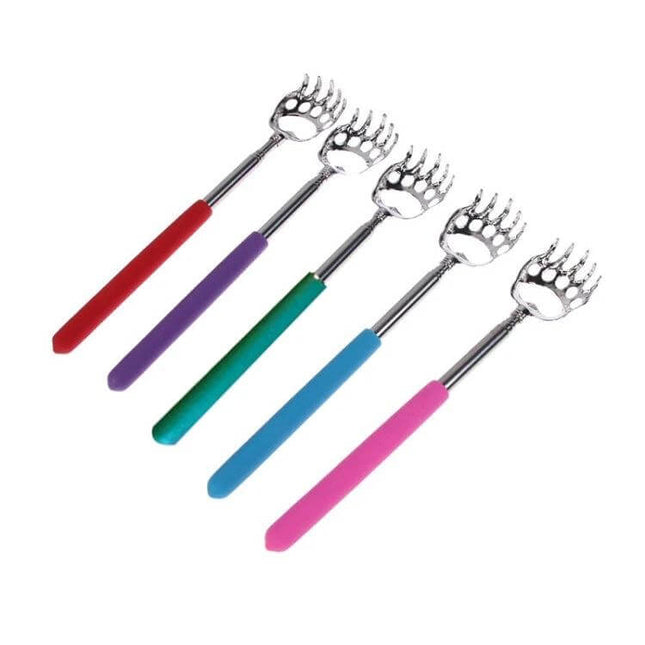 Bear Claw Back Scratcher With Telescopic Stainless Steel Handle - five colorful rubber-grip stainless steel back scratchers telescoping 22–58.3 cm